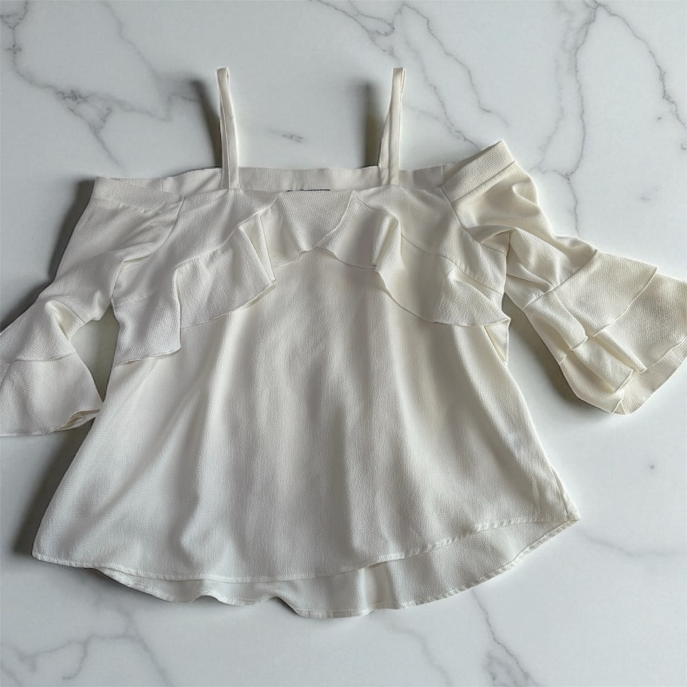 Crave Fame Off-Shoulder Cream Ruffle Blouse  |Size L